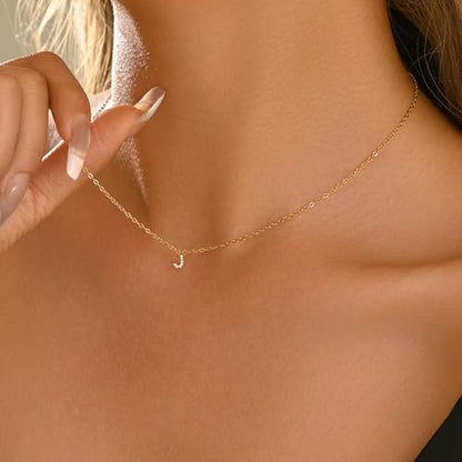 Small Letter Necklace for Women 18K Gold Plated Cubic Zirconia Tiny Initial Necklace Dainty Personalized Name Necklaces - color: J-Gold