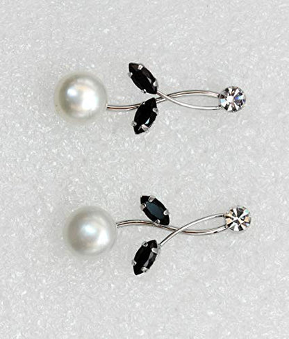Faship Genuine Freshwater Pearls Floral Necklace Earrings Set | Premium CZ Crystal, Gorgeous, Sparkling - color: Black