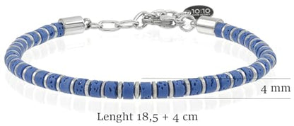 Beaded Bracelet for Men and Women – Natural Lava Gemstone Bracelet, Hematite and Stainless Steel – Adjustable, Durable and Elegant – Made in Italy - color: Blue