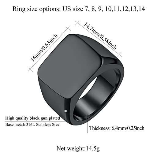 FindChic Customized Signet Photo Rings Square/Heart/Round Chunky Band Ring Stainless Steel/18K Gold Plated/Black Size 7 to 14 Personalized Jewelry for Men Women, Send Gift Box - color: 01. personalized engraved square (black)