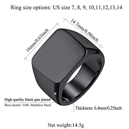 FindChic Customized Signet Photo Rings Square/Heart/Round Chunky Band Ring Stainless Steel/18K Gold Plated/Black Size 7 to 14 Personalized Jewelry for Men Women, Send Gift Box - color: 01. personalized engraved square (black)