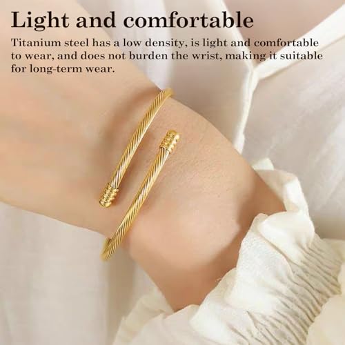 Jewelers Stainless Steel Cable Wire Open Cuff Adjustable Size - color: Gold