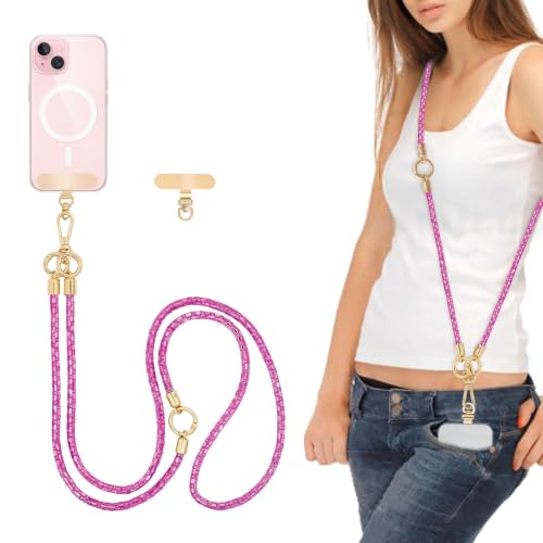Phone Lanyard Crystal Phone Strap Crossbody, Plum | Crystal Phone Strap Crossbody Rhinestone Anti Theft Layered Strap Crossbody Cell Phone Neck for Women - color: Plum
