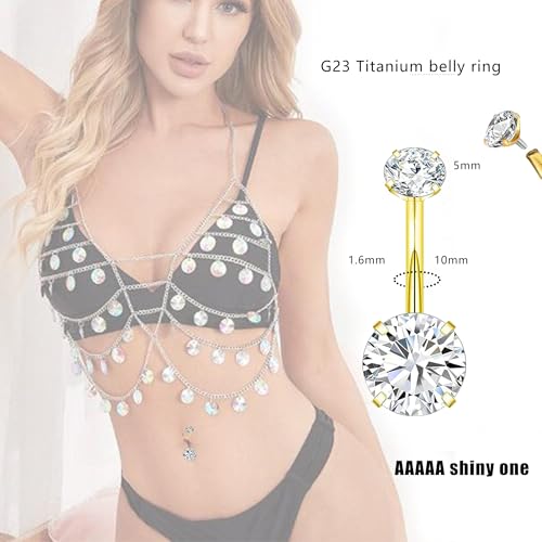 TIANCI FBYJS 3pcs G23 Titanium Pink Belly Button Rings Internally Threaded 10mm Clicker Reverse Curved Hoop Navel Barbell Piercing Jewelry CZ Belly Rings for Women Men - color: gold set2