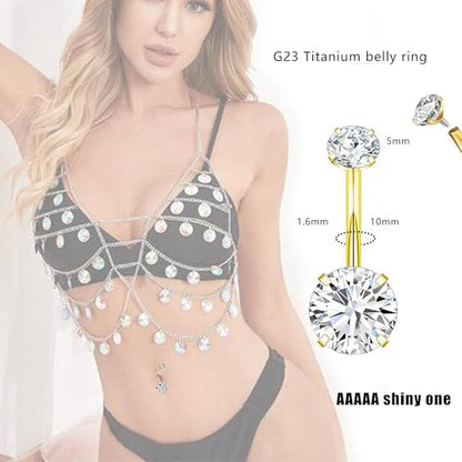 TIANCI FBYJS 3pcs G23 Titanium Pink Belly Button Rings Internally Threaded 10mm Clicker Reverse Curved Hoop Navel Barbell Piercing Jewelry CZ Belly Rings for Women Men - color: gold set2