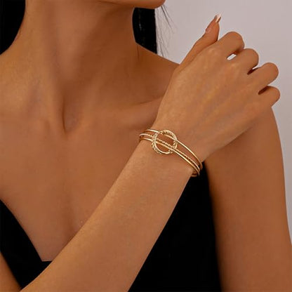 Chunky Cuff Bracelets for Women Wide Gold/Silver Cuffs Bangle Hollow Out Adjustable Bracelets Punk Vintage Jewelry - style: T-Gold A