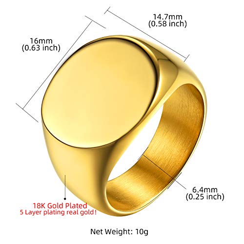 GoldChic Jewelry Personalized Signet Rings Men Women, Stainless Steel Custom Photo Bold Square/Oval Monogram/Old English Initial Pinky Stacking Statement Ring in Black/Silver/Gold (Size 7-14) - color: Gold-Blank - Round