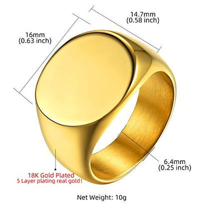 GoldChic Jewelry Personalized Signet Rings Men Women, Stainless Steel Custom Photo Bold Square/Oval Monogram/Old English Initial Pinky Stacking Statement Ring in Black/Silver/Gold (Size 7-14) - color: Gold-Customized -Round