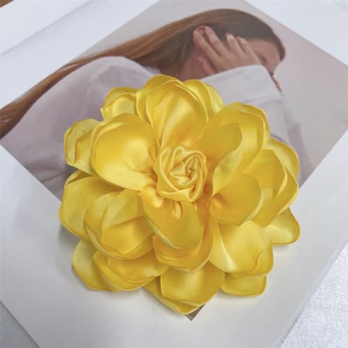 Dainty Fabric Rose Flower Large Brooch Lapel Pins Flower Brooches Pin Classic for Wedding Party Dance Banquet for Women Dress Suit Clothes Accessories Jewelry 100mm - color: Yellow