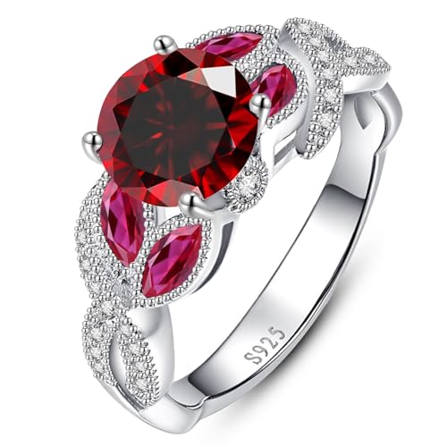 Yaresul 3.6ct 925 Sterling Silver Created Women's Rainbow Topaz|Sapphire|Aquamarine Ring Women Engagement Rings Bezel Setting Marquise Fashion Statement Ring Best Gift for Mother and Grandma Size 5-9 - color: D-Created Ruby&Red corundum