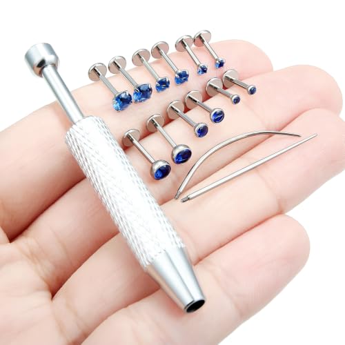 F136 Titanium 20/18/16g Flatback Earrings Nose Lip Rings Jewelry - color: Blue, size: 18g