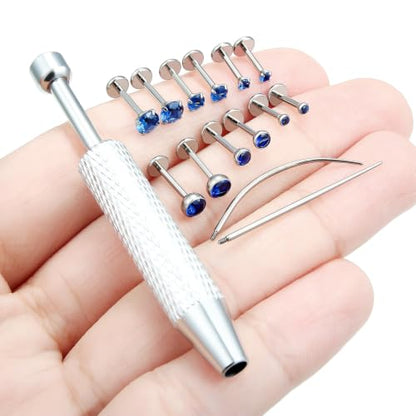 F136 Titanium 20/18/16g Flatback Earrings Nose Lip Rings Jewelry - color: Blue, size: 18g