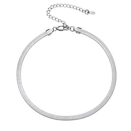 PROSTEEL 3mm/5mm Herringbone Choker Necklace for Women, 12.5"/15"/18", Stainless Steel/Sterling Silver Flat Snake Chain in Silver/Yellow Gold/Rose Gold/Black, Come with Box - color: 5mm-Stainless Steel, size: 12.5 Inch
