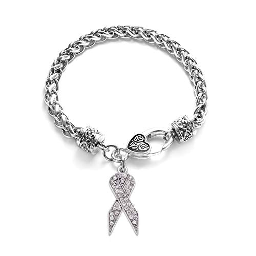 Silver Customized Charm Bracelet with Cubic Zirconia Jewelry - style: Clear Ribbon