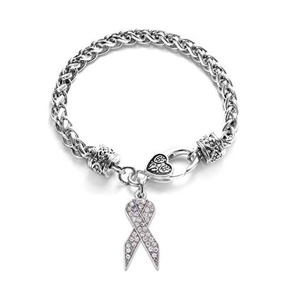 Silver Customized Charm Bracelet with Cubic Zirconia Jewelry - style: Clear Ribbon
