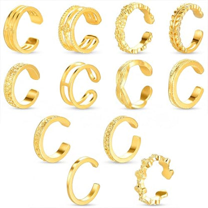 Tyqour 12PCS Gold Toe Rings Adjustable Toe Rings for Women Summer Toe Rings Set, Simple Style Beach Foot Jewelry Set - color: Gold