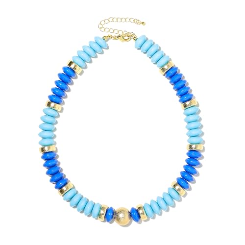 RISHEGAE Chunky Beaded Necklace for Women Boho Resin Beaded Choker Necklace Adjustable Surfer Beach Strand Necklaces Gold Handmade Acrylic Beads Jewelry Gift for Women - color: Style 4blue