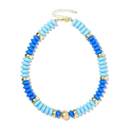 RISHEGAE Chunky Beaded Necklace for Women Boho Resin Beaded Choker Necklace Adjustable Surfer Beach Strand Necklaces Gold Handmade Acrylic Beads Jewelry Gift for Women - color: Style 4blue