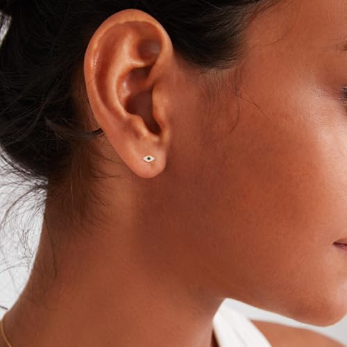 JIAYIQI Minimalist 925 Sterling Silver Stud Earrings Set, 14K Gold Plated Hypoallergenic Tiny Bar Dot Heart Star Studs for Women & Men - style: Gold-Devil's Eye-1 Pair