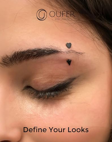 OUFER Rook Piercing Jewelry, G23 Solid Titanium Eyebrow Rings, Heart Vertical Labret Lip Jewelry, 16G Curved Barbells, Daith Rook Earrings for Women Men - color: Black Heart, size: 16G 8mm