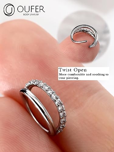OUFER Nose Rings Silver, 20G Double Hoop 8MM Nose Rings, Seamless Stainless Steel Rook Daith Piercing Jewelry for Women & Men - style: Modern