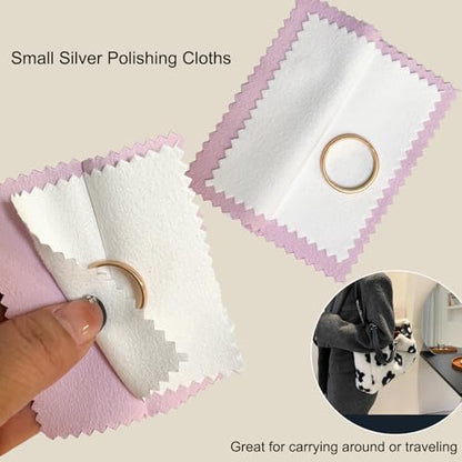 6 PCS Jewelry Cleaning Tool,Silver Polishing Cloth Jewelry Cleaning Kit Including 2 Size/4 Colors Jewelry Cleaning Cloth & 2 Ultra-Soft Brushes,Polishing Cloths for Gold Diamonds Platinum Gemstones