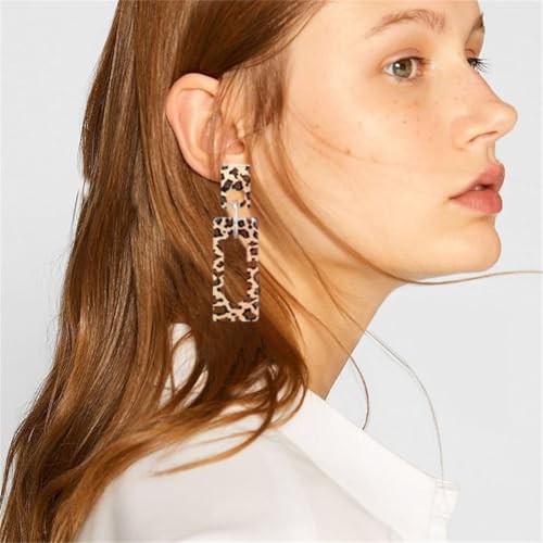 Boho Lightweight Retro Simple Acrylic Splicing Rectangle Earrings for Women Creative Exaggerated Statement Dangle Drop Earrings Jewelry - color: leopard print