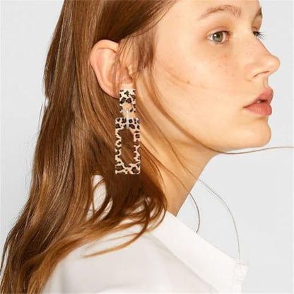 Boho Lightweight Retro Simple Acrylic Splicing Rectangle Earrings for Women Creative Exaggerated Statement Dangle Drop Earrings Jewelry - color: leopard print
