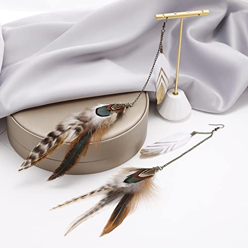 RUOFFETA Long Feather Earrings for Women, Boho Bohemian Earrings Multicolor Tassel Handmade Feather Earrings for Women Dangling - style: Style F