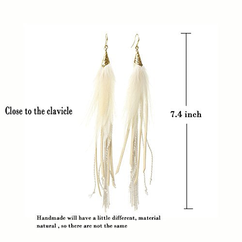 Bohemian Feather Dangle Earrings for Women with Shell Beads Long Tassel Design Drop Earrings - style: Style-Beige