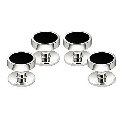 Men's Black Onyx Cufflink & Tuxedo Shirt Stud Set, 16mm Rhodium-Plated Brass, Elegant Gift Box - style: 2 Cufflinks & 4 studs