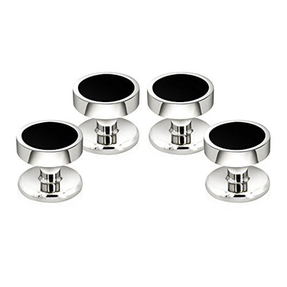 Men's Black Onyx Cufflink & Tuxedo Shirt Stud Set, 16mm Rhodium-Plated Brass, Elegant Gift Box - style: 4 Shirt studs