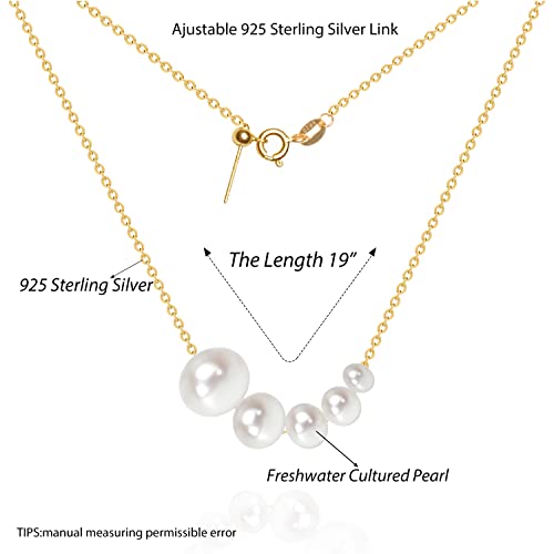 925 Sterling Silver Dainty Freshwater Cultured Pearl Choker Necklace White Genuine Real Pearl Charm Necklaces Jewelry Gifts for Her - color: 5 Size Gradient-Gold