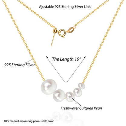 925 Sterling Silver Dainty Freshwater Cultured Pearl Choker Necklace White Genuine Real Pearl Charm Necklaces Jewelry Gifts for Her - color: 5 Size Gradient-Gold