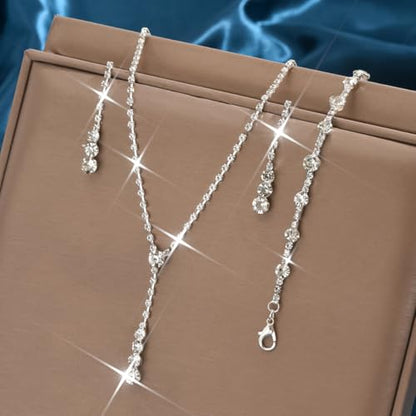 Bride Silver Bridal Necklace Earrings Set Crystal Wedding Jewelry Set Rhinestone Choker Necklace for Women and Brides - color: E Silver