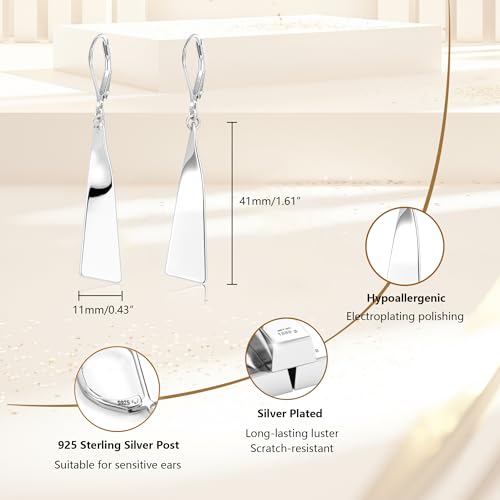 ALEXCRAFT Silver Dangle Earrings for Women Trendy Silver Drop Leverback Earrings for Women Long Hypoallergenic Dangle Earring for Jewelry Gifts - color: Silver