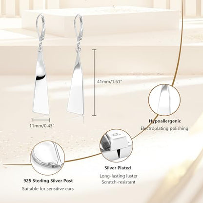 ALEXCRAFT Silver Dangle Earrings for Women Trendy Silver Drop Leverback Earrings for Women Long Hypoallergenic Dangle Earring for Jewelry Gifts - color: Silver