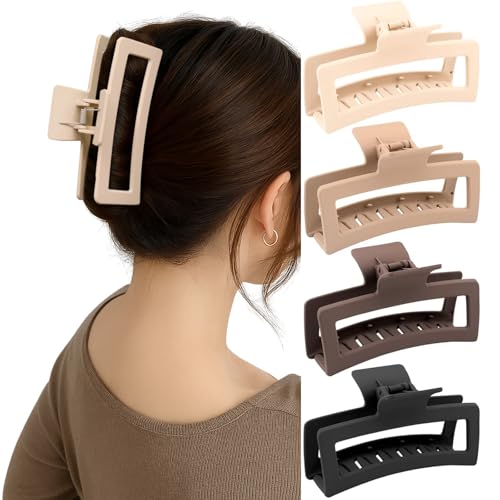 5 Inch XL Jumbo Claw Clips for Thick and Long Hair, 4-Pack Oversized Matte Rectangle Hair Clips for Women, Strong Hold Non-Slip Jaw Clips, Neutral Shades - color: Matte Neutrals