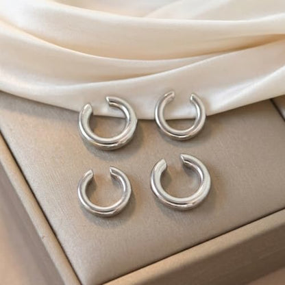 Chunky Ear Cuff Earrings, Asymmetric No Piercing Earring for Women Dainty Clip on Cartilage Ear Cuffs Fake Earrings Jewelry - color: A4-2Pair C-Shape Silver