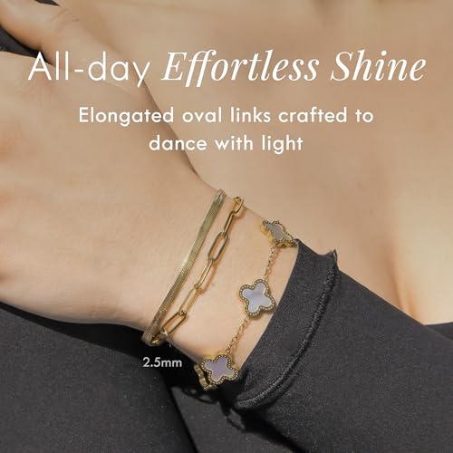 DESTIN Jewelry 18K Gold Plated Paperclip Chain Necklace, 2.5-6.5mm | Waterproof, hypoallergenic and tarnish-resistant adjustable stainless steel layering chain for women. - color: 18K Yellow Gold Plated Stainless Steel, size: 7", style: 2.5 MM