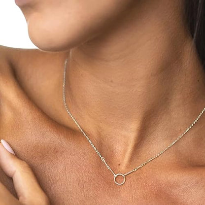 S925 Silver Women's Bar Necklace/Double Circle Layered Y Necklace Chain Adjustable Long/Tiny Pendant Chain Choker for Lady Gift - style: Circle A
