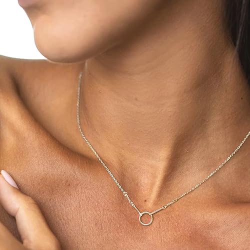 S925 Silver Women's Bar Necklace/Double Circle Layered Y Necklace Chain Adjustable Long/Tiny Pendant Chain Choker for Lady Gift - style: Circle A