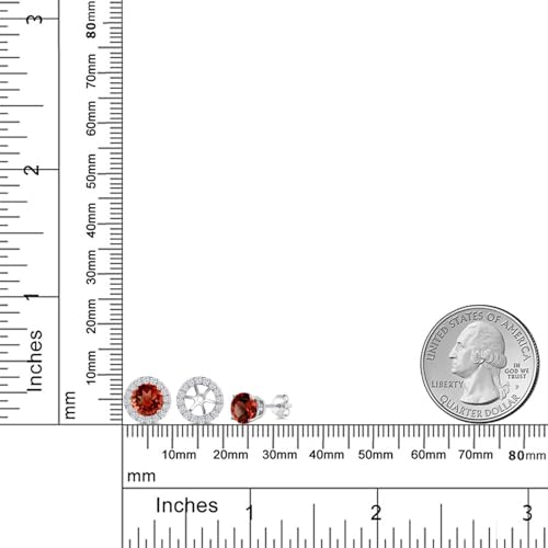 Gem Stone King 14K White Gold 6MM Round Gemstone Birthstone Stud Earrings with Removable Jackets and Lab Grown Diamond Accents | Gold Earrings For Women | Fine Jewelry Gift for Her Mom Women Wife - color: Garnet-January