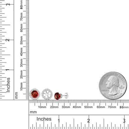 Gem Stone King 14K White Gold 6MM Round Gemstone Birthstone Stud Earrings with Removable Jackets and Lab Grown Diamond Accents | Gold Earrings For Women | Fine Jewelry Gift for Her Mom Women Wife - color: Garnet-January
