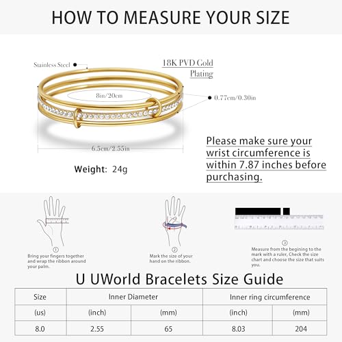 Stackable Bangle Bracelets for Women 18K Gold Plated Stainless Steel Non Tarnish Bangles 8 inch Bracelet Stack Trendy Women's Jewelry Gift - color: Gold, size: 8 inch