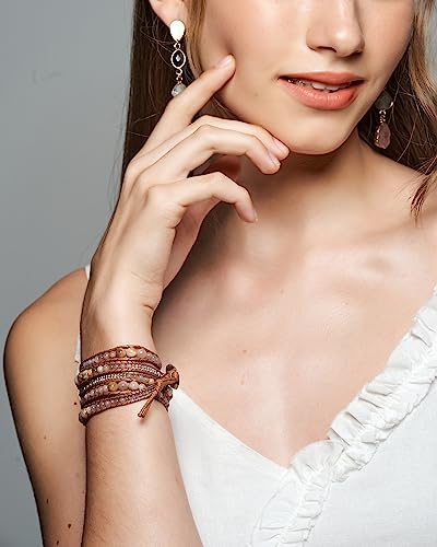 Bracelet for Women – Handmade Vegan Boho Natural Stone Layered Bracelet, Thailand Bohemian Stackable Beaded Wrap Bracelets, Summer Hippie Bracelet Stack, Fashion Jewelry Gifts - color: A10-Latte