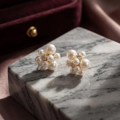 Crafted Pearl Cluster Earrings, Chunky Faux Pearls For Women, Dainty Rhinestone Studs, Elegant Bridal Wedding Jewelry, Statement Stud Accessories Gift