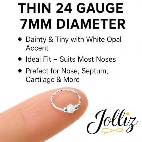 Jolliz Opal Nose Rings Hoops – 24 Gauge Classic Design, Elegant Nose Rings for Women & hypoallergenic Nose Piercings Jewelry Perfect for Any Occasion with Comfortable Fit - color: White Opal