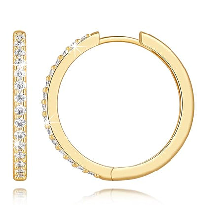 14K Gold Hoop Earrings Small Gold Huggie Hoop Earrings for Women | 14K Gold Earrings for Women CZ Gold Hoop Earrings Lightweight Hypoallergenic Gold Hoop Earrings for Women 12/14/16/20/25/30mm - size: 25mm