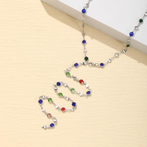 KURTCB Rhinestone Necklace for Women Boho Long Y Lariat Gold Necklace Stack Colorful Summer Beach Jewelry - color: Multi S